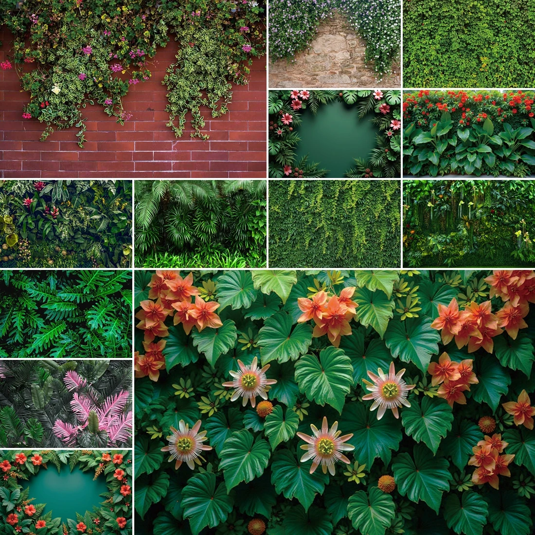 

MOON.QG Vines On Brick Wall Backdrop Grass Flowers Ferns Photographic Background Poster Photo Studio Wedding Wall Kids Photozone