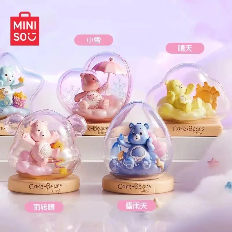 Miniso Blind Box Care Bears Weather Forecast Series Blind Anime Peripheral Figures Cartoon Decorative Tabletop Ornaments Gifts