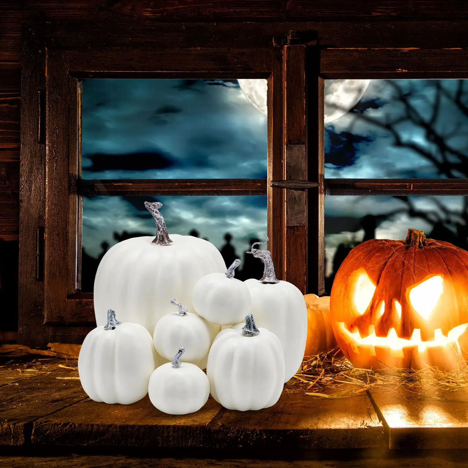 7x Artificial Pumpkins Large Small Foam Pumpkins for Decorating White for Halloween Home Table Centerpiece Garden Props - view 6