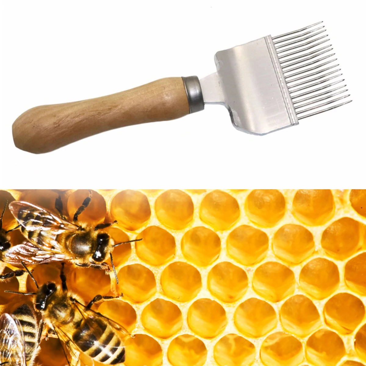 1Pc Rubber or Wooden Handle Stainless Steel Honey Scraping Knife 16-teeth 17-teeth Needle-type Beekeeper Beekeeping Shovel Comb