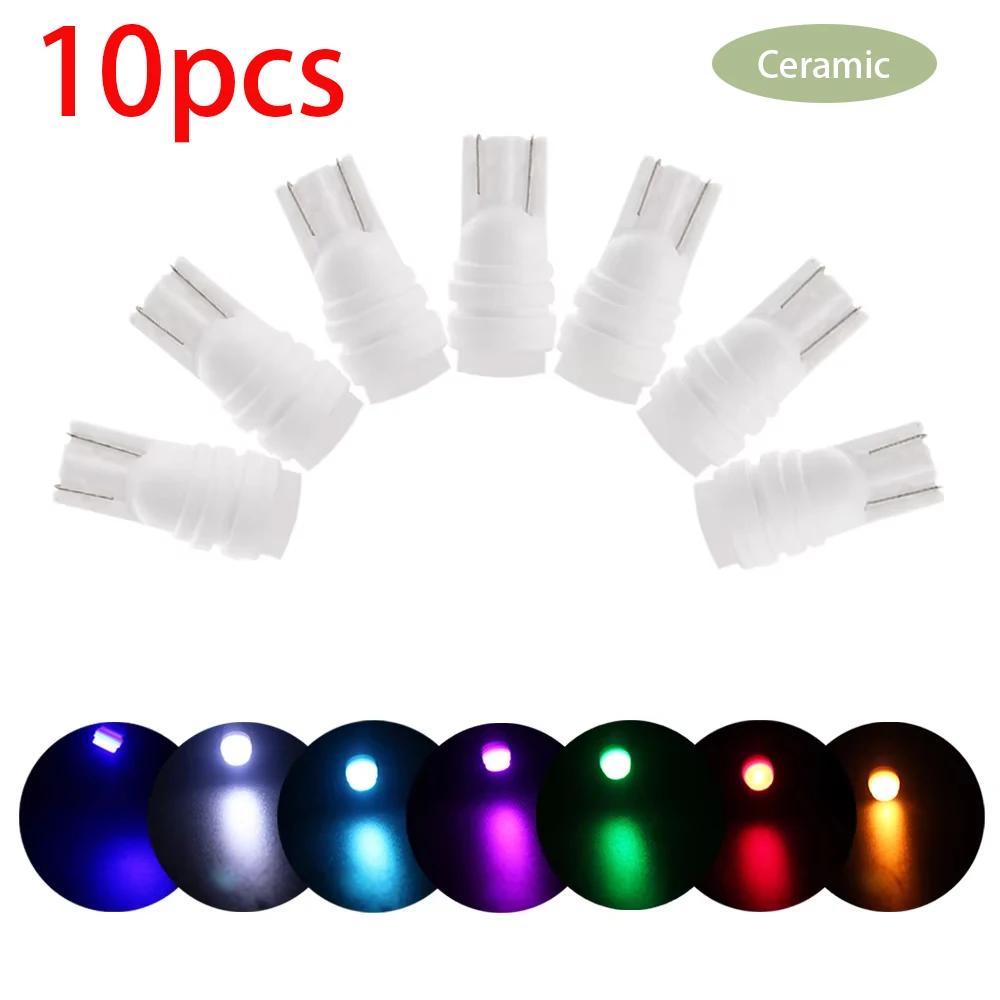 

10PCS T10 Led Car Light Bulbs Ceramic Flood Light W5W 194 168 2835 License Plate Lamp 3 SMD White Blue Red Green 12V