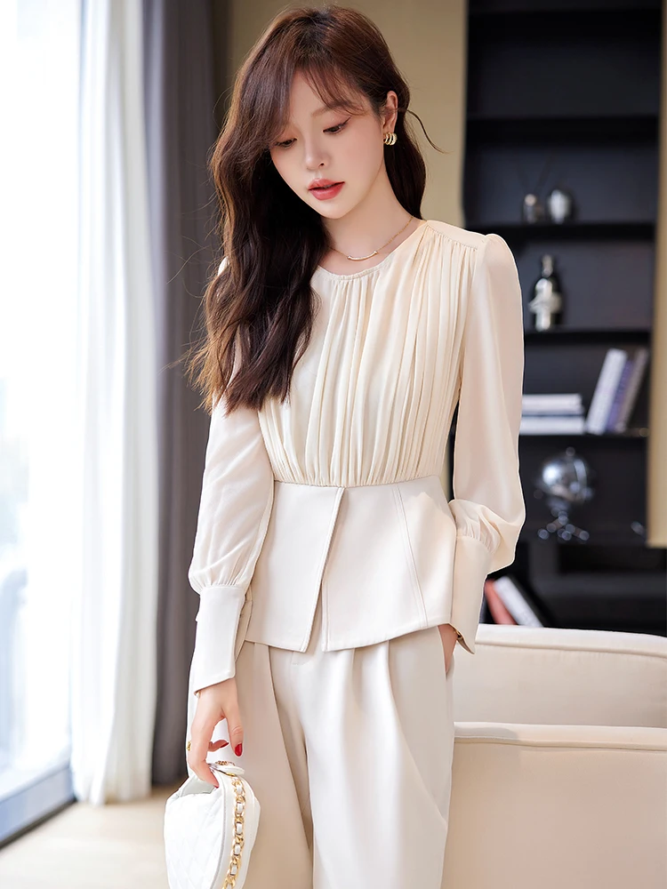 

Autumn New Occupation 2-Piece Suits Women 2024 Elegant Long Sleeve Top & Simple Wide Leg Pants Korean OL Casual Set