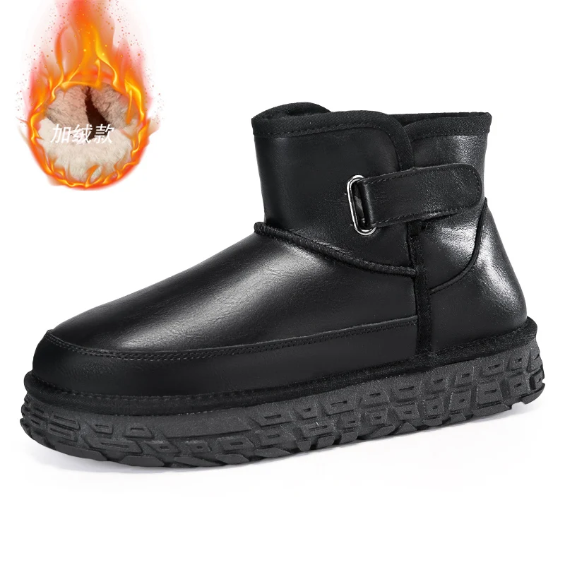Winter high-top Snow Boots Man Plush Anti Slip Thermal Insulated Men Ankle Boots Fur Platform Fleece-Lined Leather Casual Shoes
