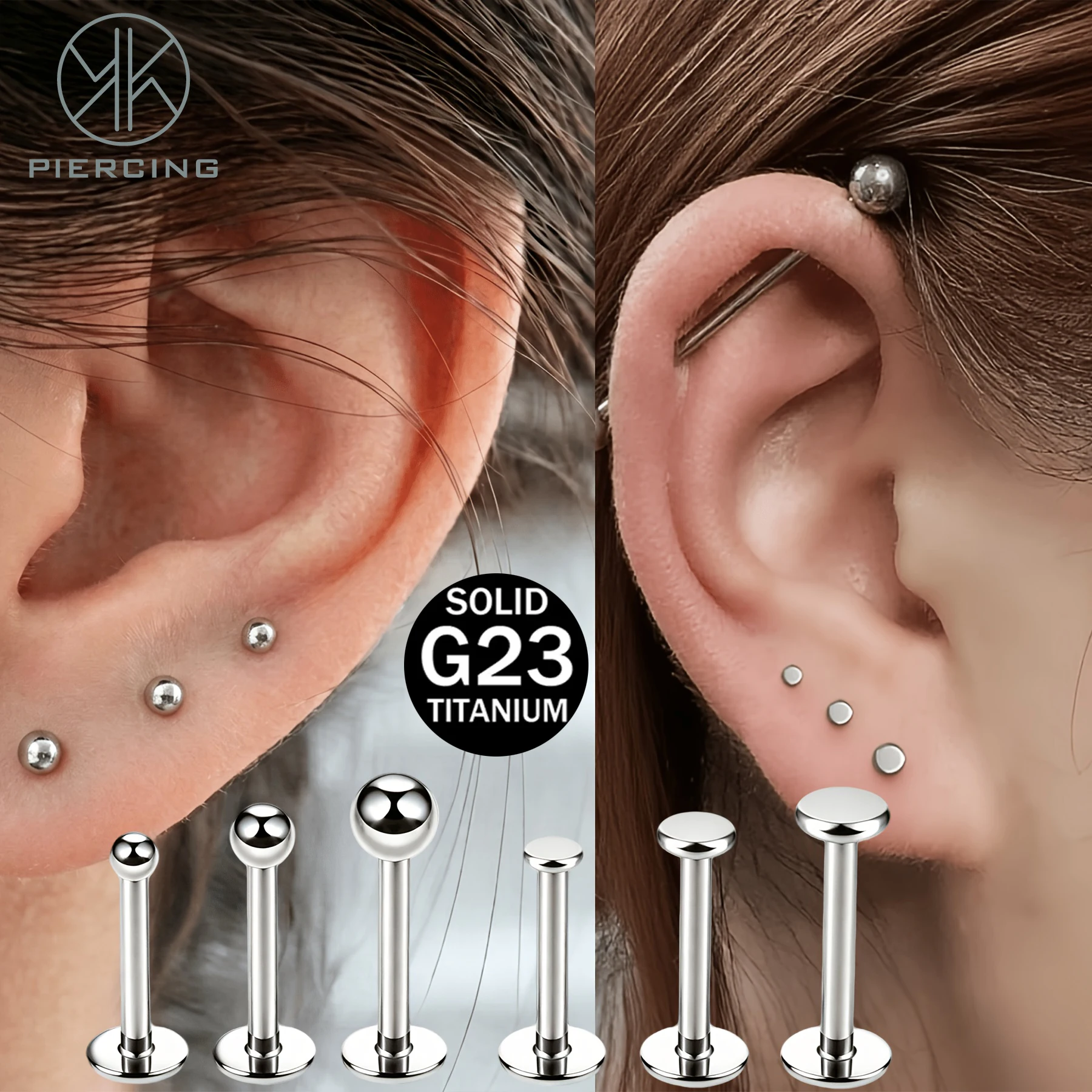 1/3/6pcs Set Titanium Flat Back Earrings Lip Studs Multi-purpose Piercing Jewelry Hypoallergenic for Casual Attire Unisex Punk