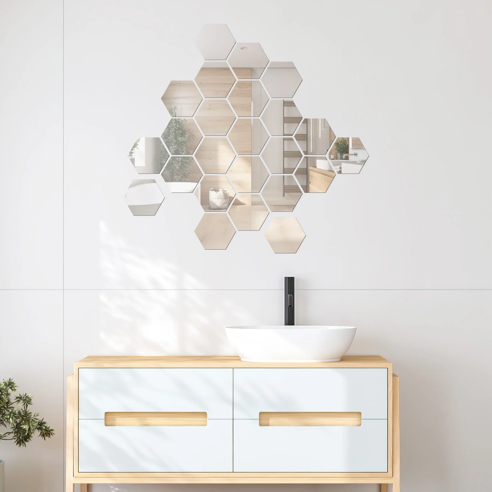 36 Uds pegatinas de pared adhesivo acrílico Hexagonal decoración de azulejos de cerámica calcomanías de espejo hombre