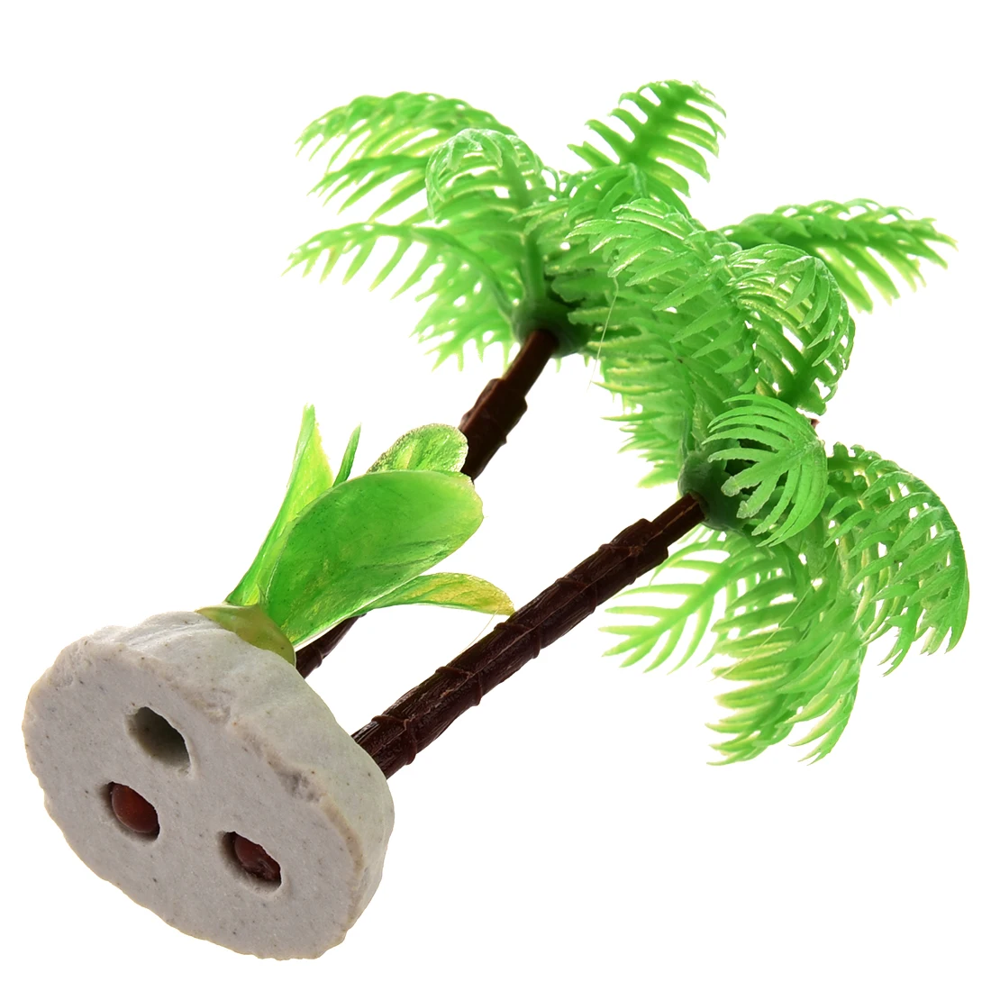 Fish Tank Emulational Mini Coconut Tree Water Plants Decor w Ceramic Base