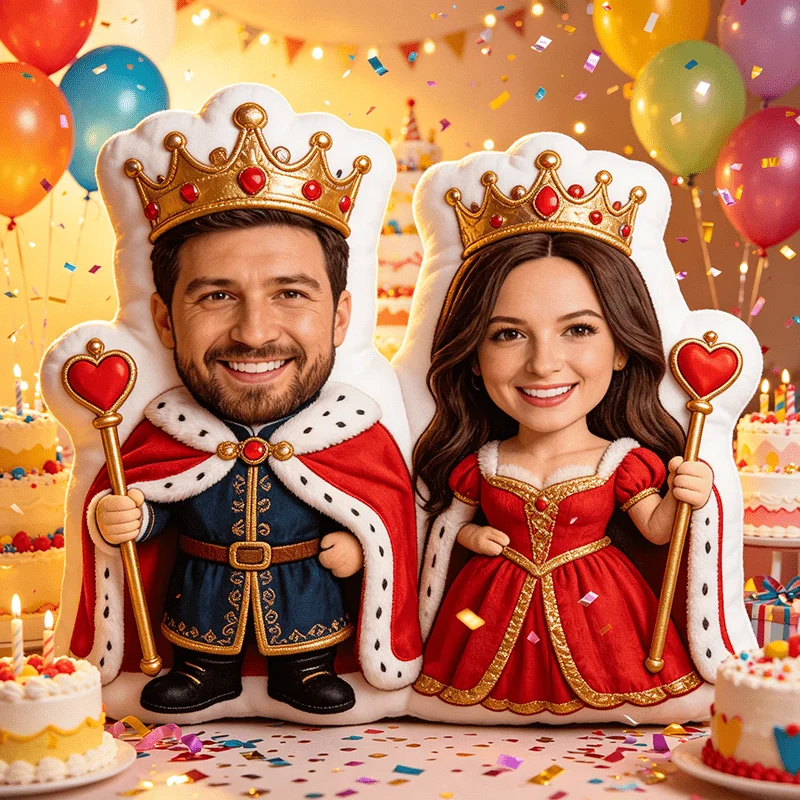 Personalized Photo Customization: Royal Couple Red Golden Custom Shaped Decorative Cushion, Graphic Accent Pillow, 60CM Large Si