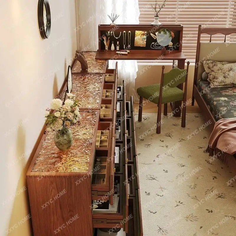 Mesas de vaidade de madeira verde marrom estética dobrável única luz maquiagem cômodas quarto