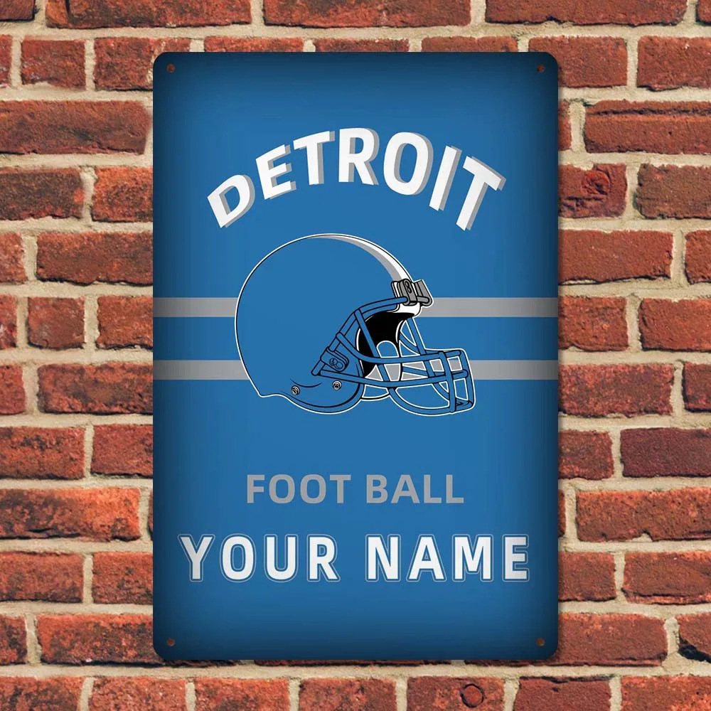 Detroit Football Metal Tin Sign - Vintage Style Wall Hanging Decor with, for Home, Bar, Cafe, Garage, Perfect Gift for Foo