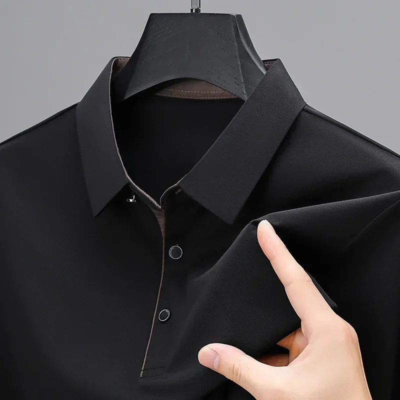 Men new brown short-sleeved polo shirt middle-aged lapel T-shirt solid color business casual half sleeve dad fashion polo shirt