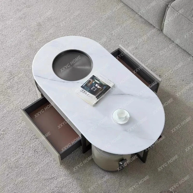 XX Modern minimalist oval creative microcrystalline stone coffee table TV cabinet combination