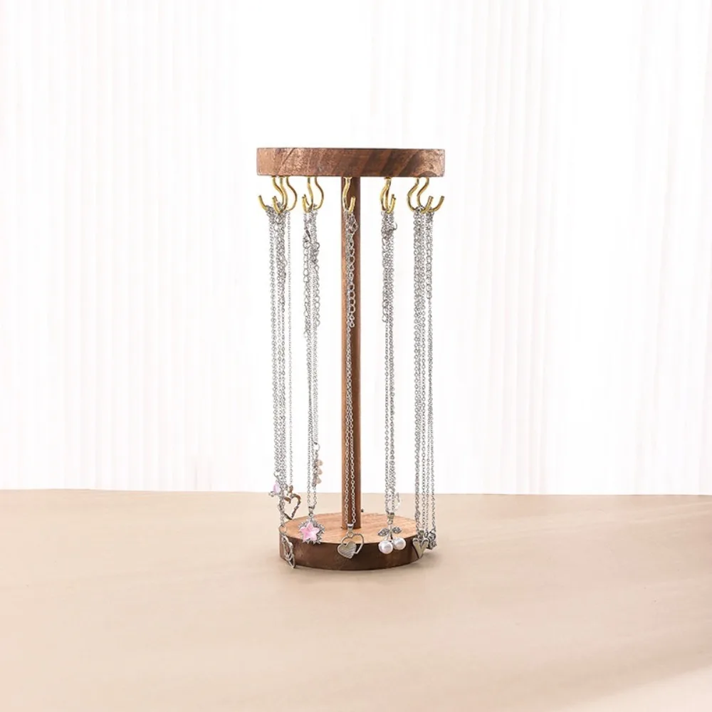 

Solid Wood Jewelry Display Holder Jewelry Organizer Large Capacity Necklace Earrings Stand Round Hanging Countertop