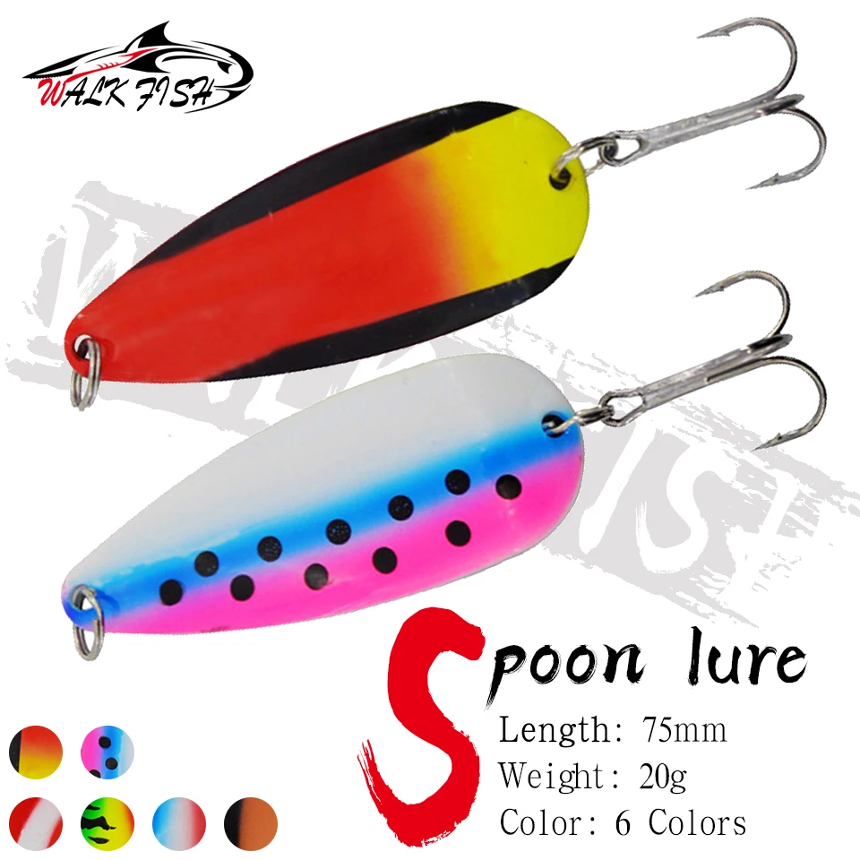 WALK FISH 1 pièce 20g Leurre de pêche cuillère, couleurs assorties, leurre de traîne pour la pêche à la truite et au bar, appâts métalliques artificiels