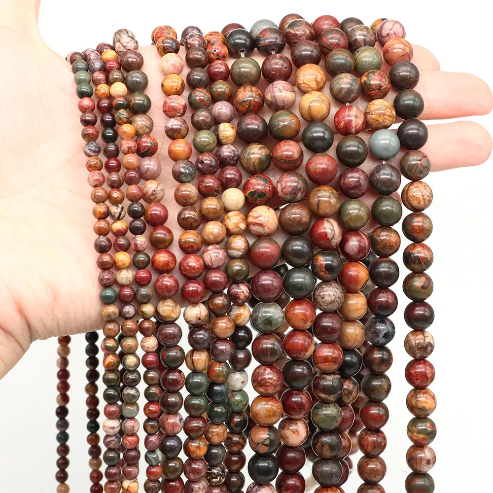الحجر الطبيعي بيكاسو جاسبر جولة فضفاض الخرز 15 "ستراند 4 6 8 10 مللي متر اختيار حجم لصنع المجوهرات قلادة سوار ذاتي الصنع