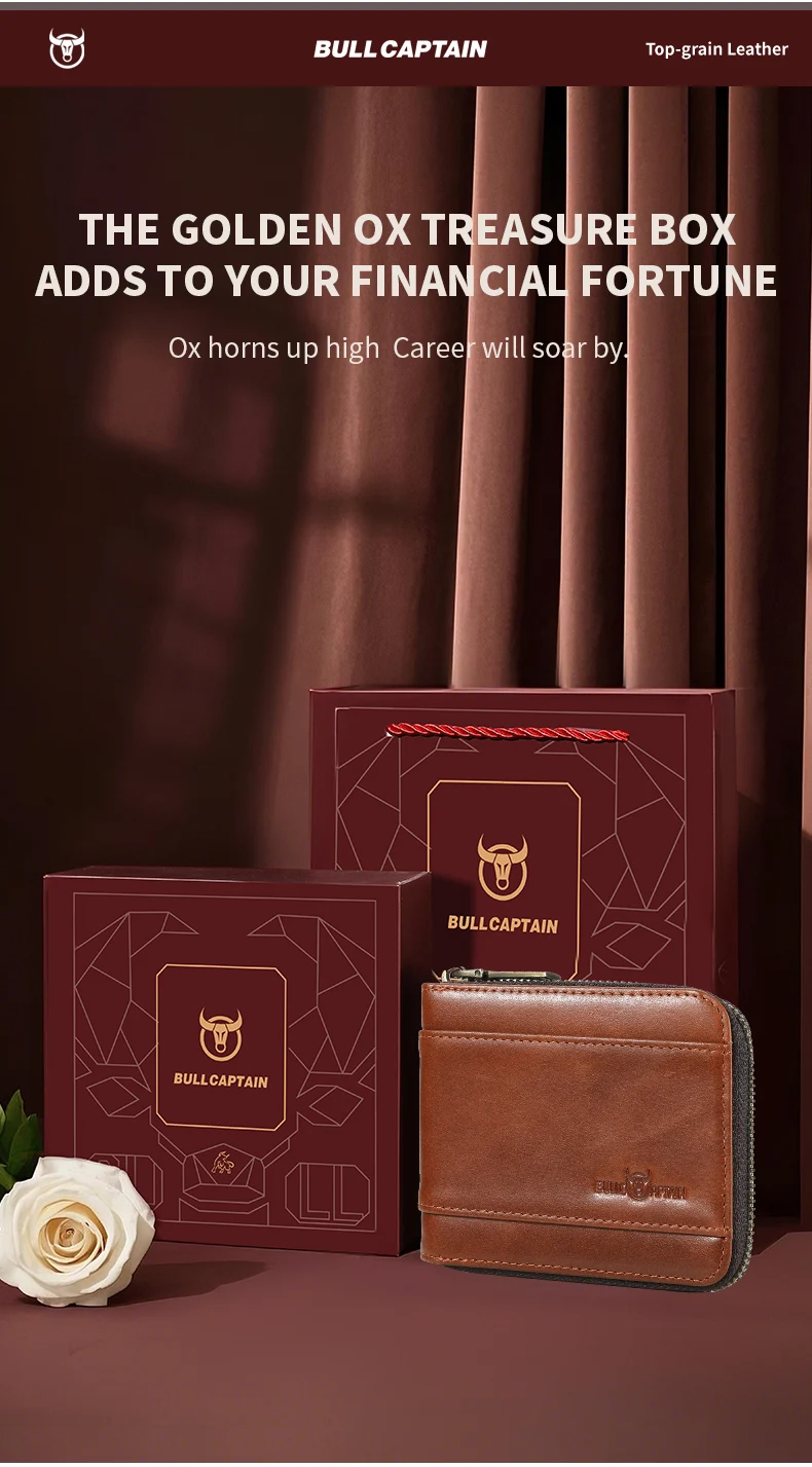 BULLCAPTAIN Geldbörse Retro Vintage Geldbörse Europäischer und Amerikanischer Horizontaler Stil Echtes Leder RFID Münz- und Kartenhalter Geldbörsen – Detail 2