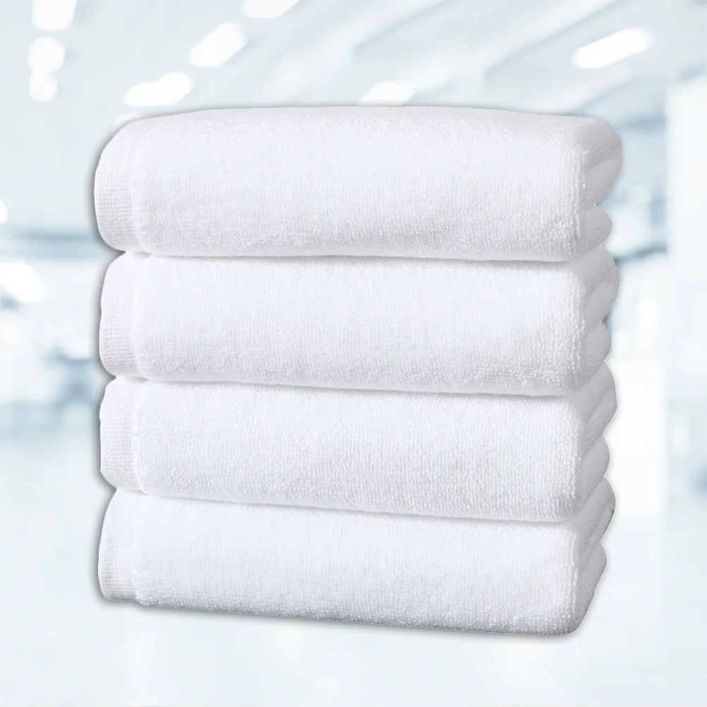4枚入り プレミアムコットン 厚手フェイスタオル ホワイト バスタオル ソフト吸水 ホテル 美容院 スパ 洗顔タオル