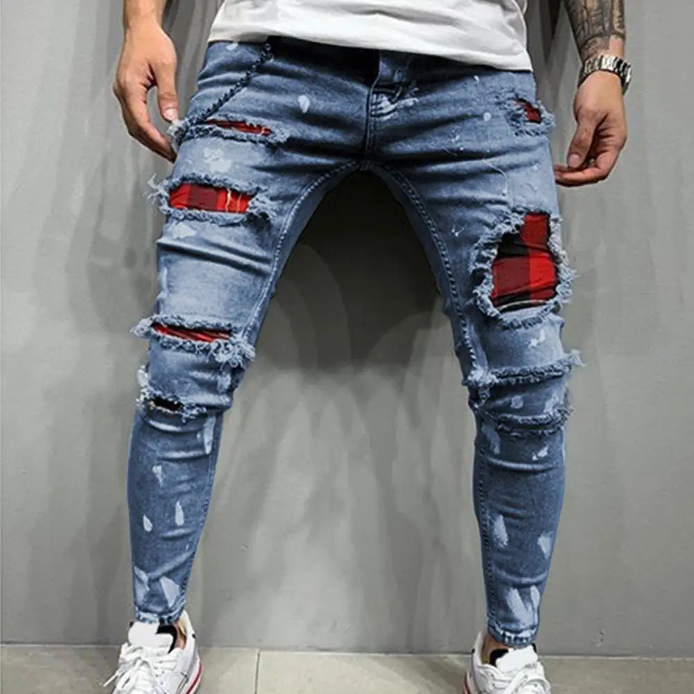   Men Pants Solid Color Ripped All Match Leisure Spring Pants for Club   