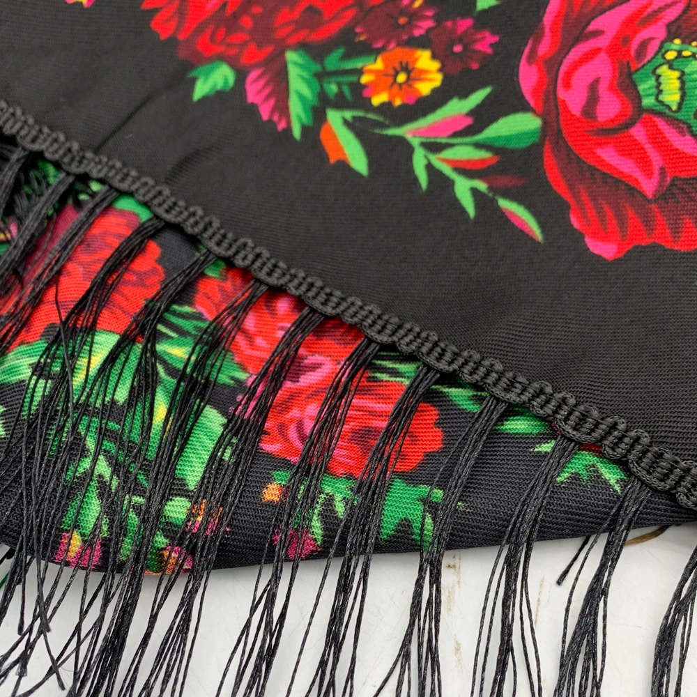 Russian Square Scarf Women Luxury Floral Print Fringed Bandana Scarves Pareo Lady Headband Scarves Babushka Head Wraps image 6
