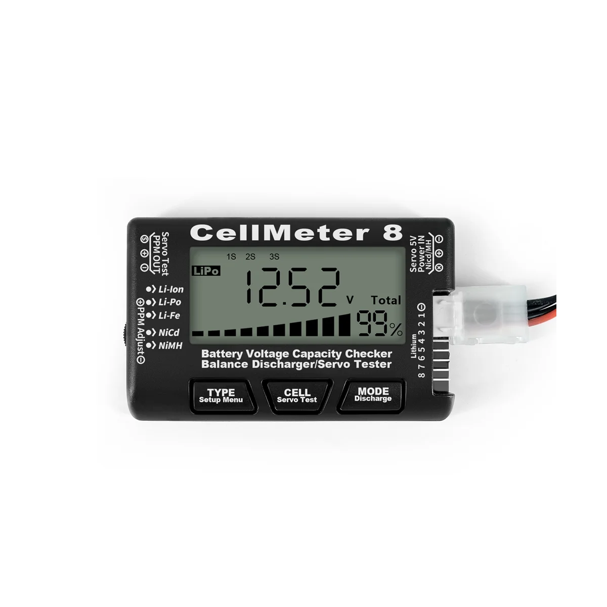 RC Cellmeter 8 Digital Battery Capacity Checker Controller Tester Voltage Tester for Li-Ion NiMH Nicd Cell Meter Black