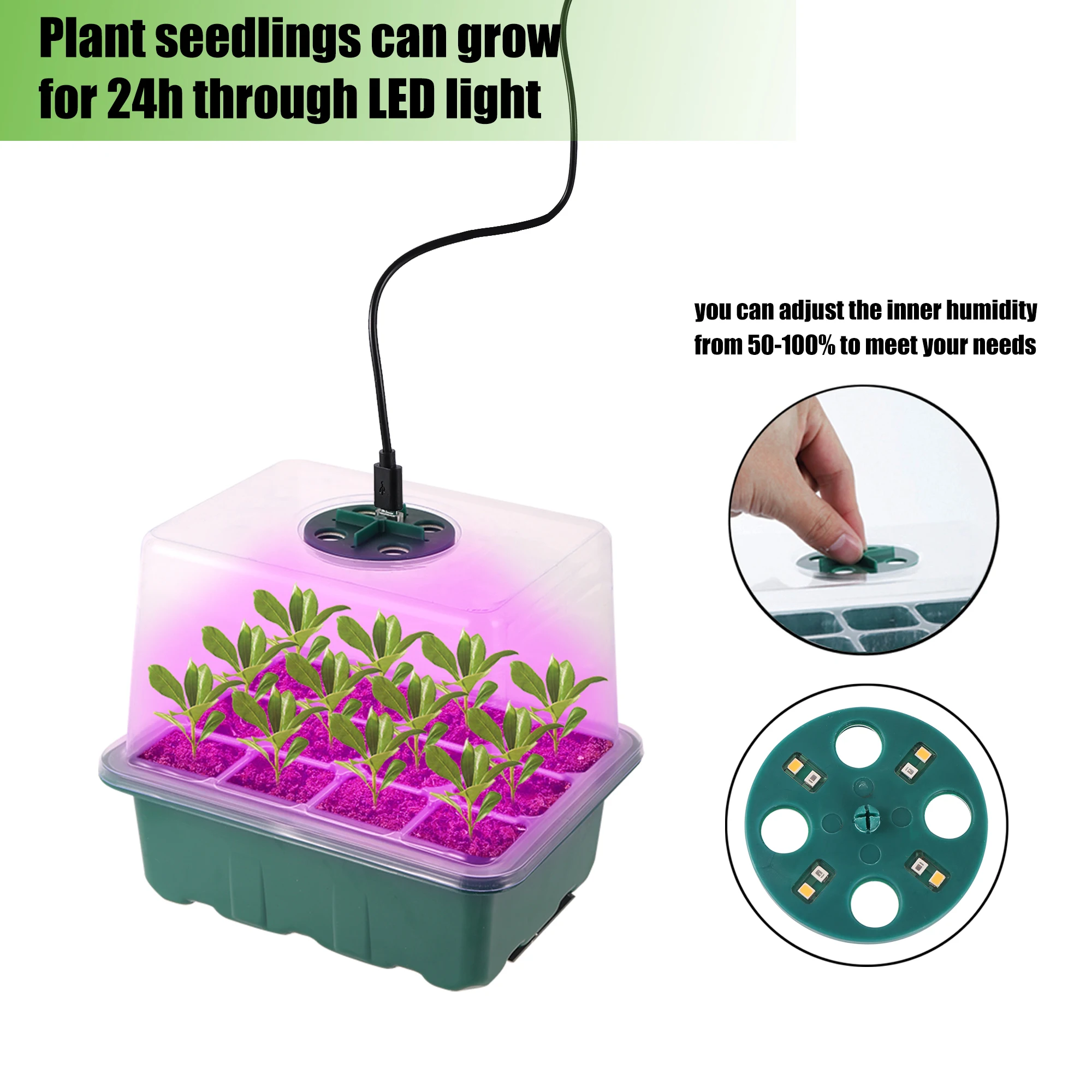 Garden Seedling Growth Promoting Light Nursery Tray Box 6/12 Cell Seed Germination Planter Succulent Planting Full Spectrum LED