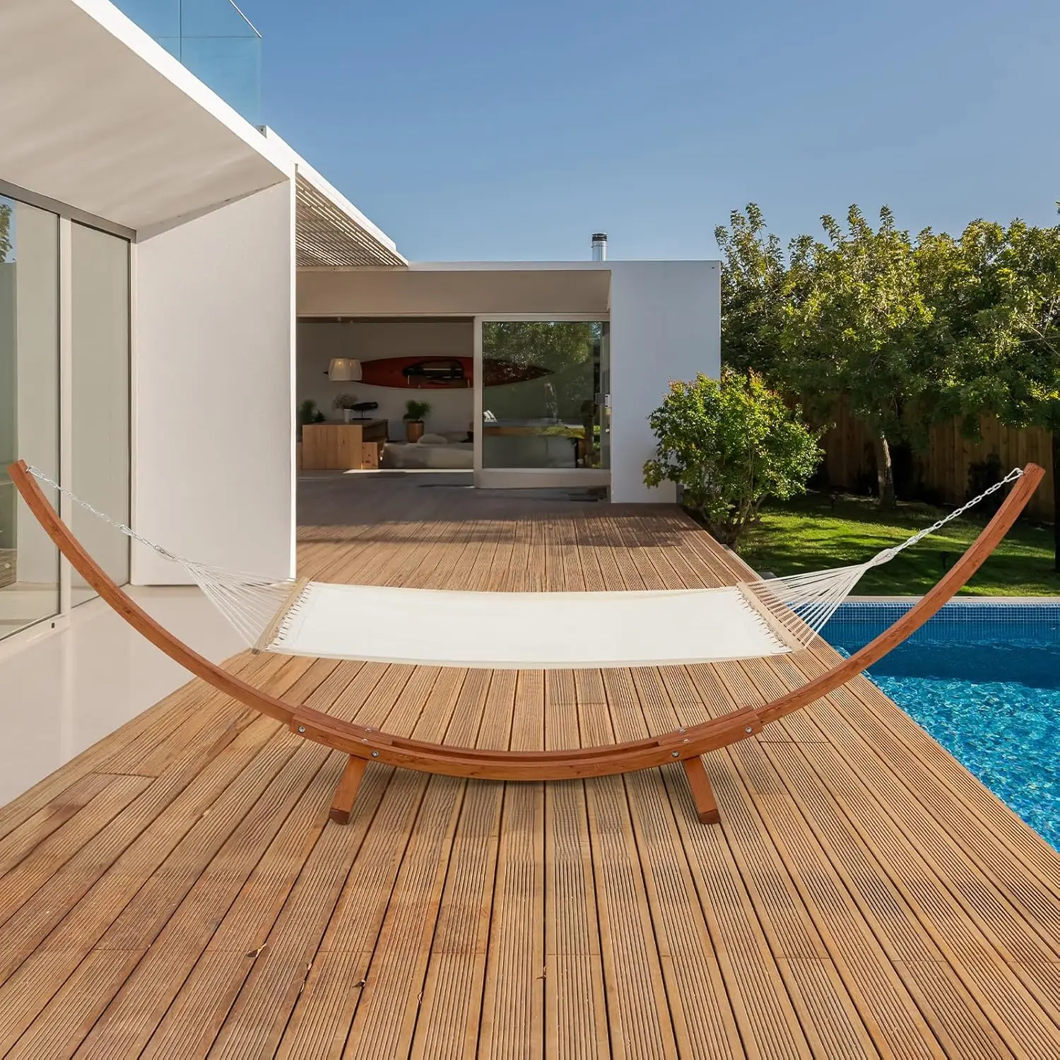 

13 FT Hammock with Stand for Outside, 2 Person Heavy Duty Wooden Hammock Stand, Large Hammock Bed for Porch, Patio, Balcony