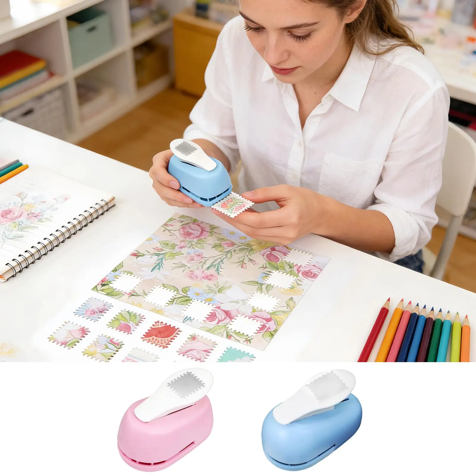 Stamp Shaped Paper Punch Manual Embossing Shape Cutter Postage Stamp Puncher For Journaling Card Making Arts Envelope Kids