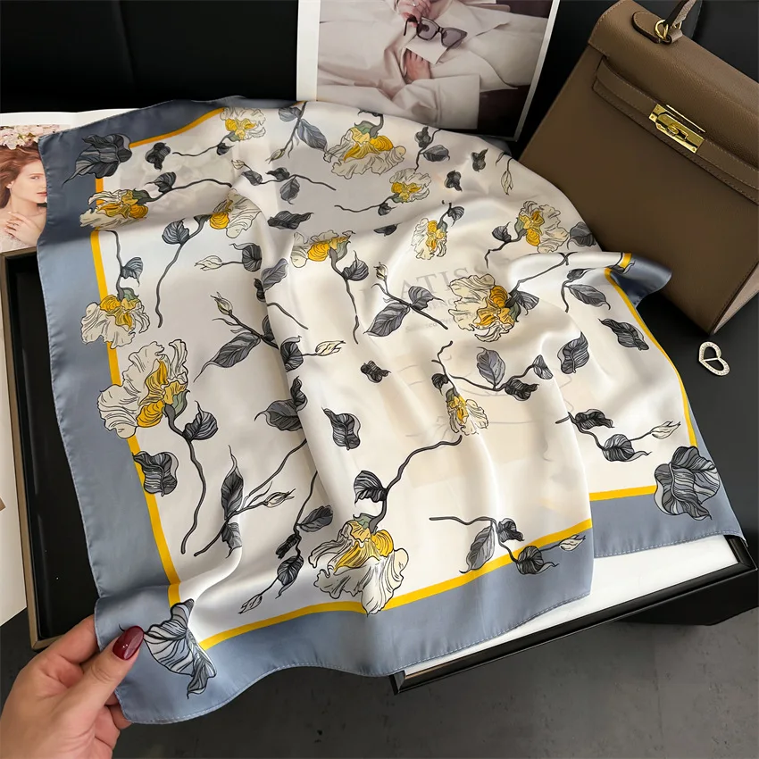 الفاخرة طباعة الربيع رابطة عنق شال 2024 الحرير مربع وشاح النساء يلتف الإناث 70 سنتيمتر الشعر اليد المعصم الرأس الحجاب باندانا