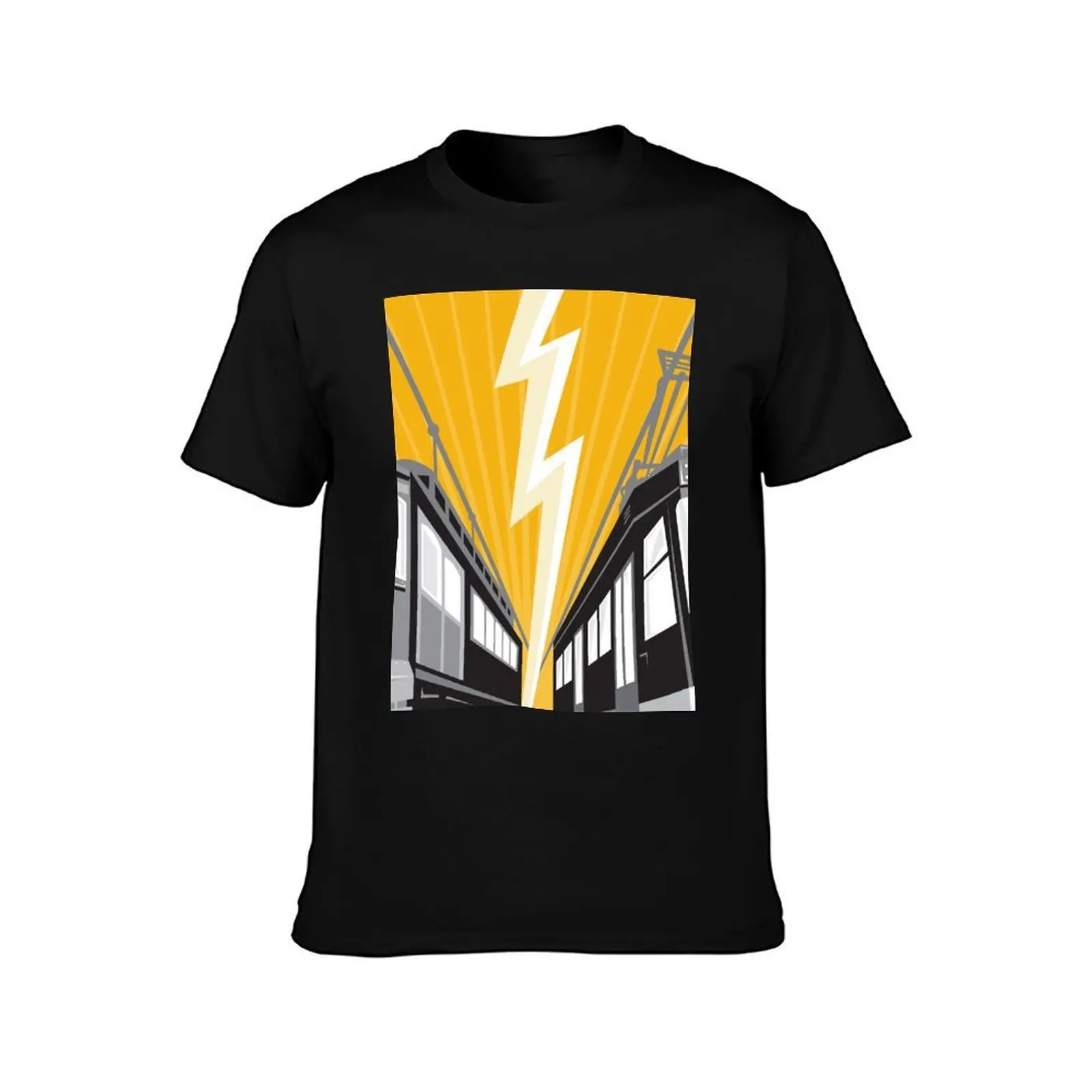 Vintage and Modern Streetcar Tram Train T-Shirt Durable Work Wear T-Shirt