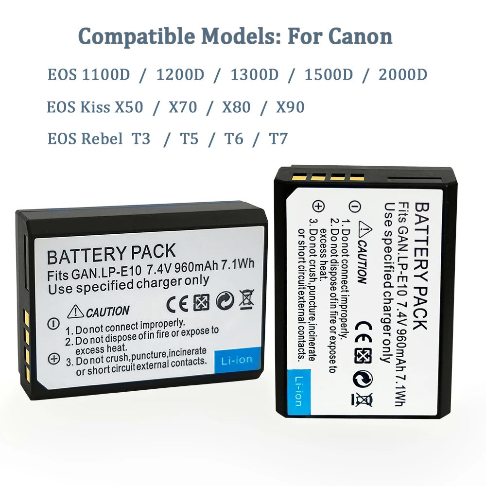 LP-E10 LPE10 E10 Battery for Canon EOS Rebel T3, T5, T6, T7, Kiss X50, X70, X80, X90, 1100D, 1200D, 1300D, 1500D Camera