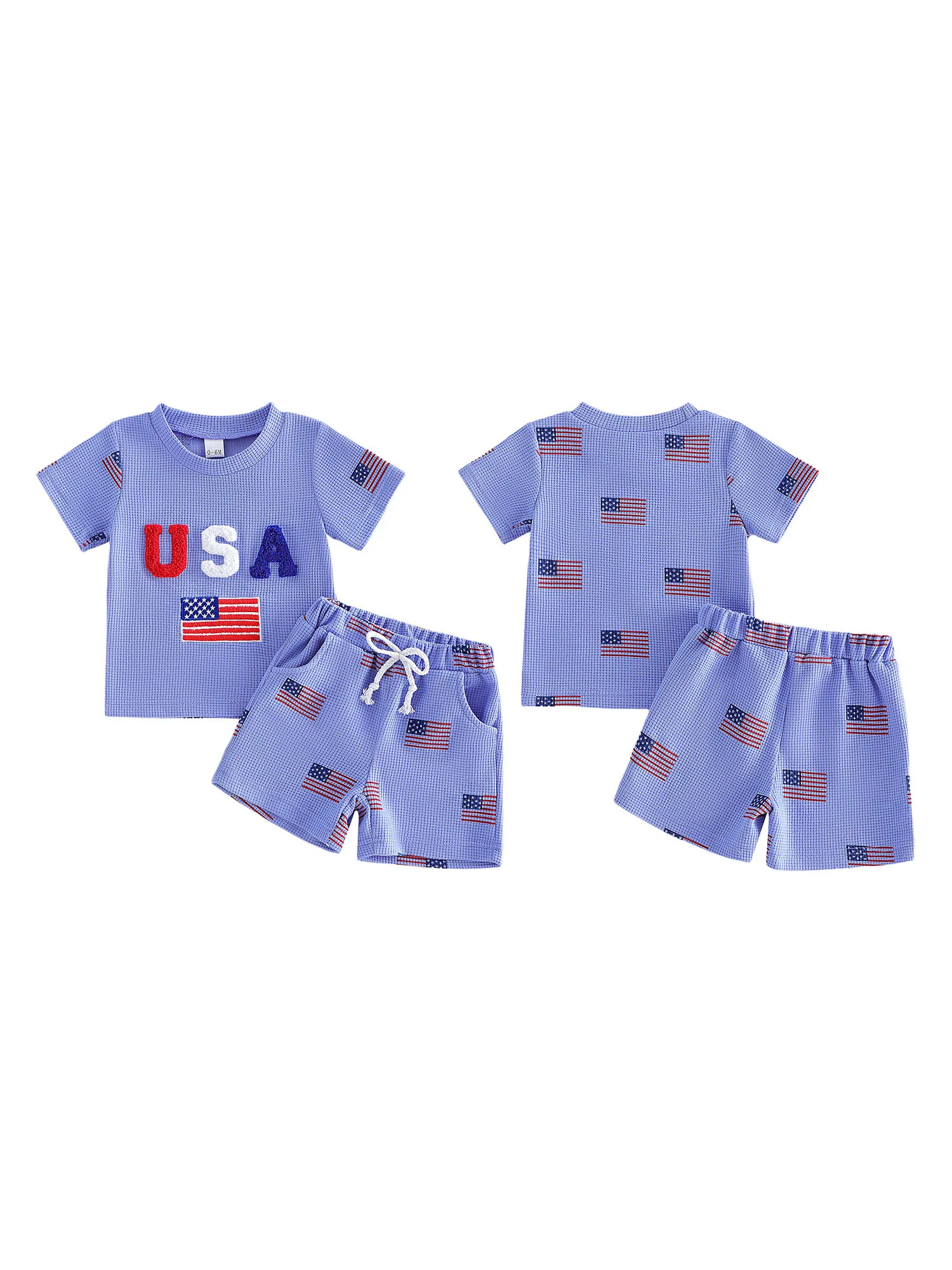 

Комплект из майки с патриотическими звездами и полосками и джинсовых шорт для девочек на празднование 4 июля с подходящей повязкой на голову