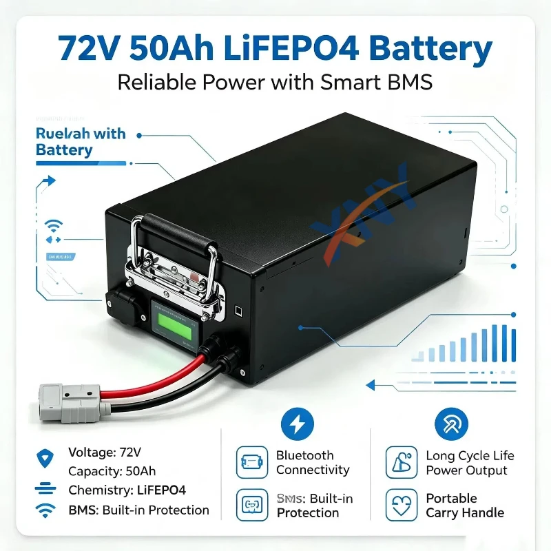72V 50Ah Lithium Ion Rechargeable Battery Pack with Bluetooth BMS for Electric Roller Velo Motocicleta 3000W 5000W