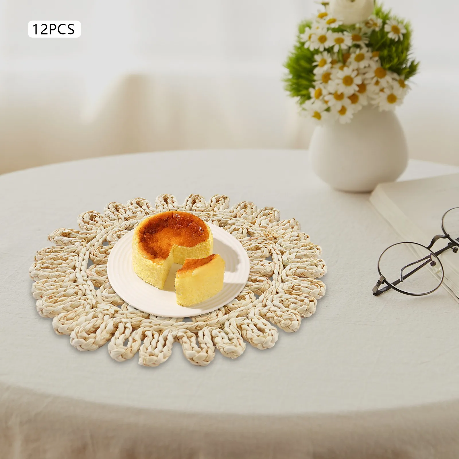 

Набор из 12 круглых подставок под тарелки в форме лепестков из кукурузной шелухи для декора дома