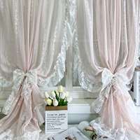 Vintage Ruffle Sheer Lace Curtain Panels for Living Room Bedroom Study Doorway Pink Floral Tulle Drapery Home Decorative