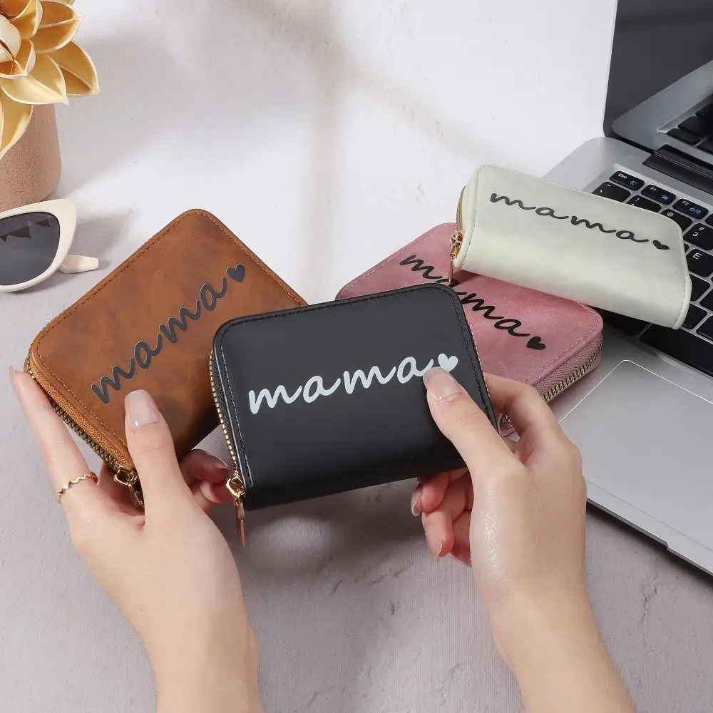 

Compact Multi-Slot Card Holder Wallet mama Printing PVC Compact Wallet Zipper Pocket Money Clip Coin Wallet MOM's Gift