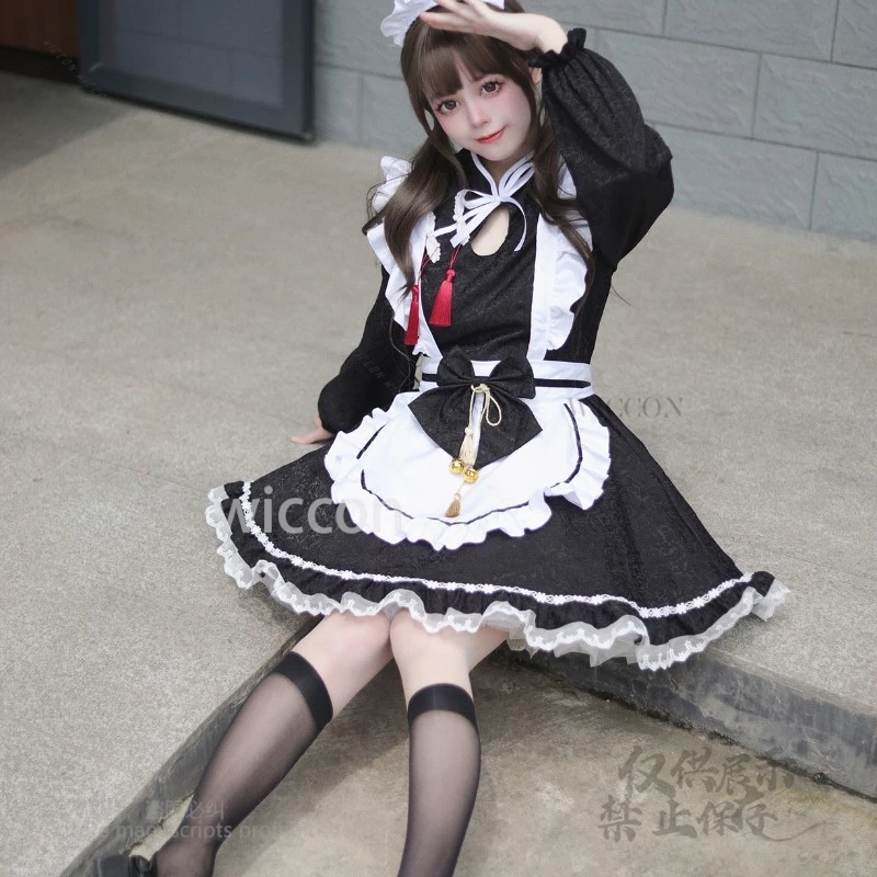 New Chinese Style Y2K Jirai Kawaii Lolita Dress Maid Suit S-5XL Maid Clothing Full Set Cosplay Lolita Dress Women Girl Party