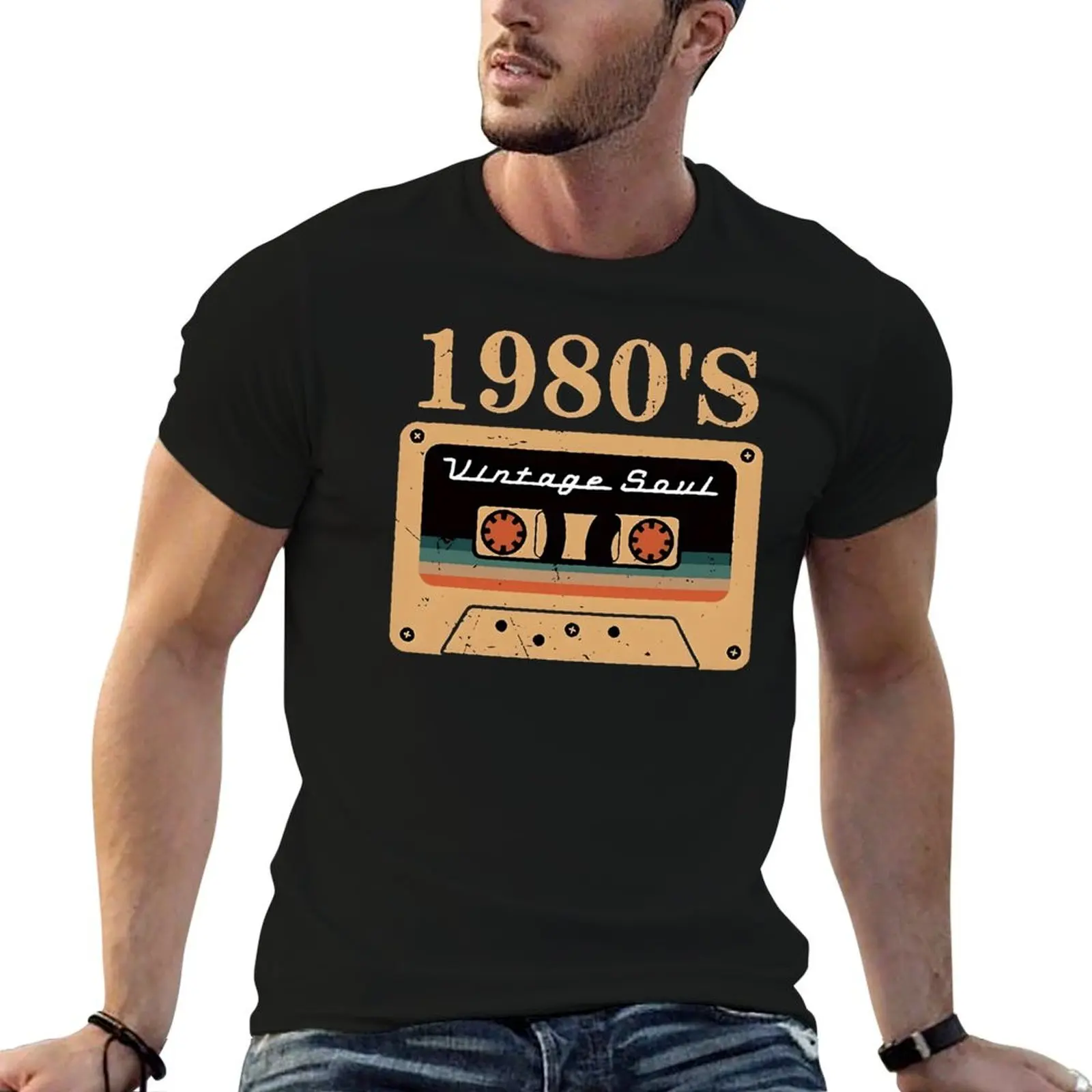 

Винтажная футболка с лентой Soul 1980-х годов, спортивные забавные футболки в стиле Харадзюку, новинка, размер для фитнеса, США