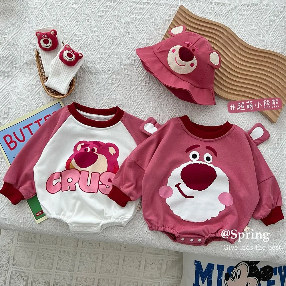 Long Sleeve Bodysuits Strawberry Bear Onesie Infant Girls Cartoon Pure Cotton Soft Loose Jumpsuits Spring Newborn Boys Costume