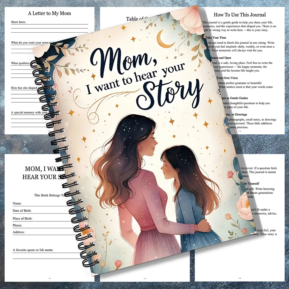 1 carnet à spirale, relié par spirale, carnet de journal guidé « Maman, je veux entendre votre histoire », pour préserver la sagesse de la vie d'une mère