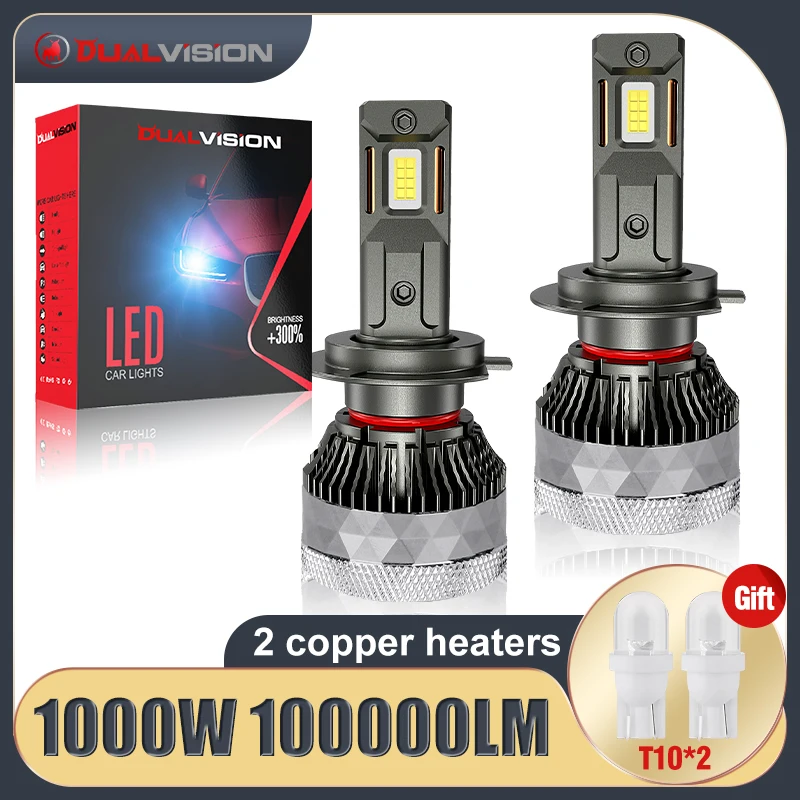 2Pcs H7 H4 LED 100000LM Headlights Canbu Lamp 1000W H1 H9 H3 H11 9012 HIR2 H8 9005 9006 HB3 HB4 Highs Power 6000K 5570 CSP Chips