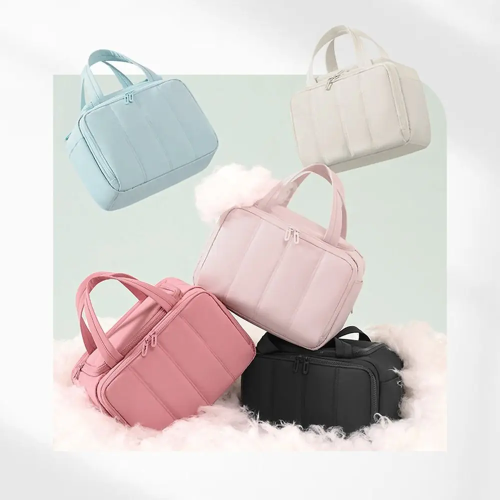 Large Capacity Travel Toiletry Bag Adjustable Dividers Waterproof Makeup Handbag Double Zipper Mesh Pocket