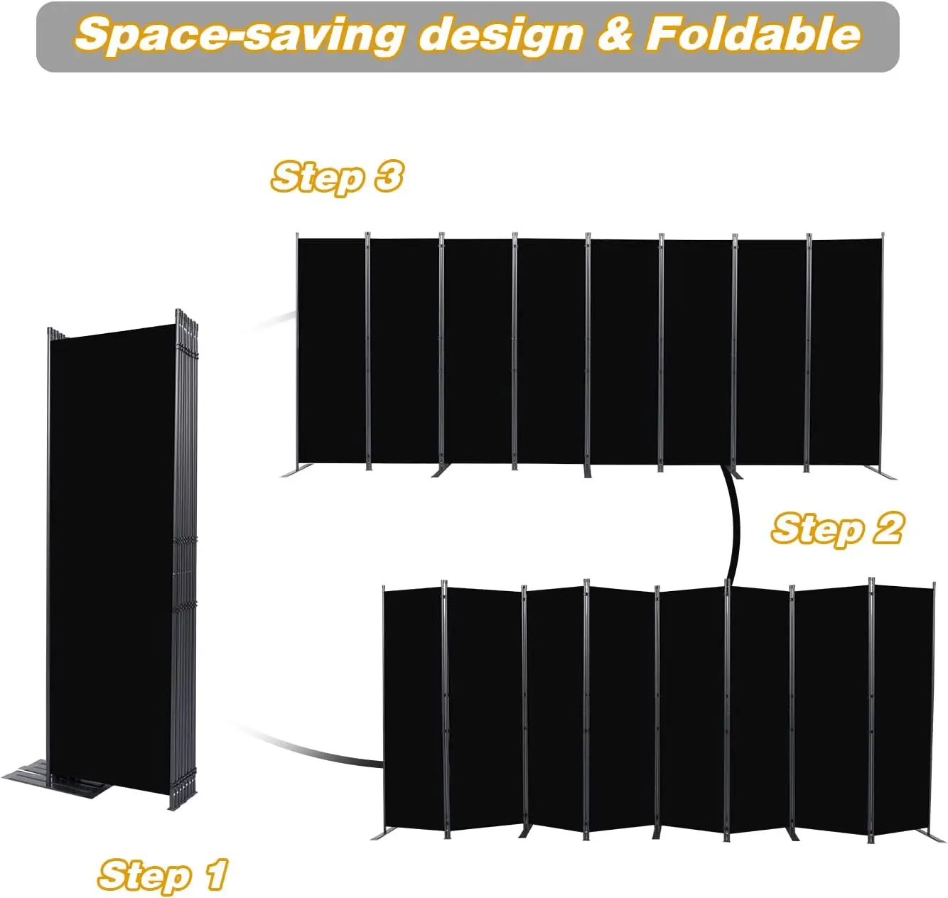 Divider, 8 Panel Folding Privacy Screens with Wider Support Feet, 6 Ft Portable Room Partition for Room Separator, 176" W X