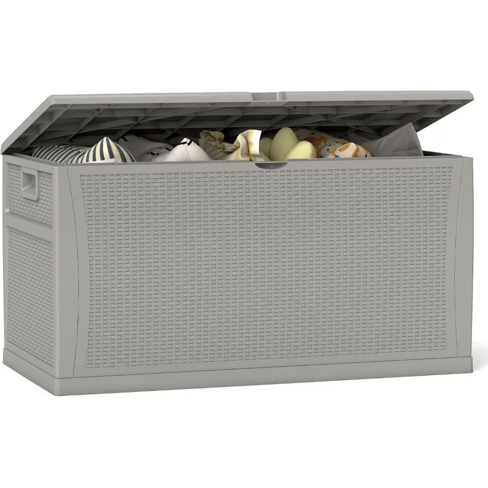 

120 Gallon Resin Deck Box, Weatherproof Outdoor Storage Box for Patio, Garden, Pool, and Yard, Lockable Waterproof Bin