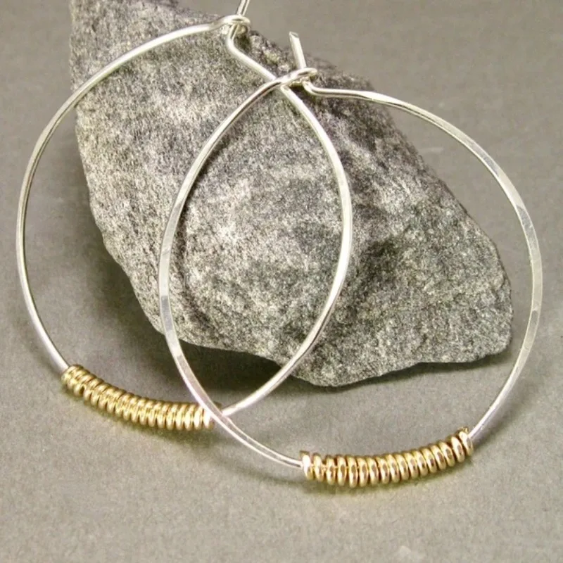 Extremely Simple Two Tone Coil Design Hoop Earrings For Women's Daily Casual Versatile Earrings Fashion Vintage Jewelry