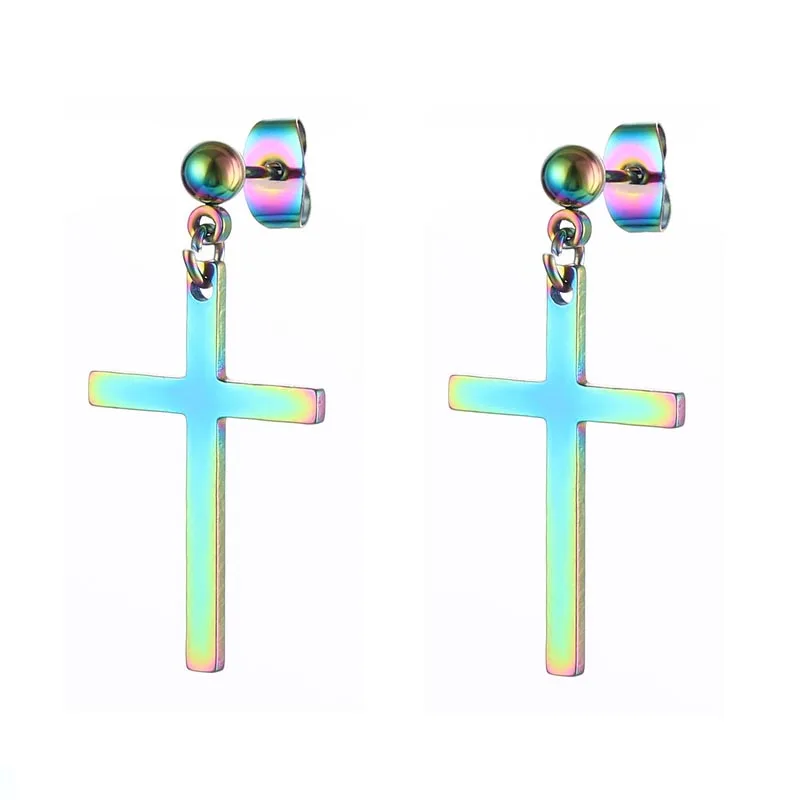 Fashion Cool Colorful Small Stud Earrings for Women Men Piercing Stainless Steel Circle Hoop Earrings Punk Girl Dangle Earrings