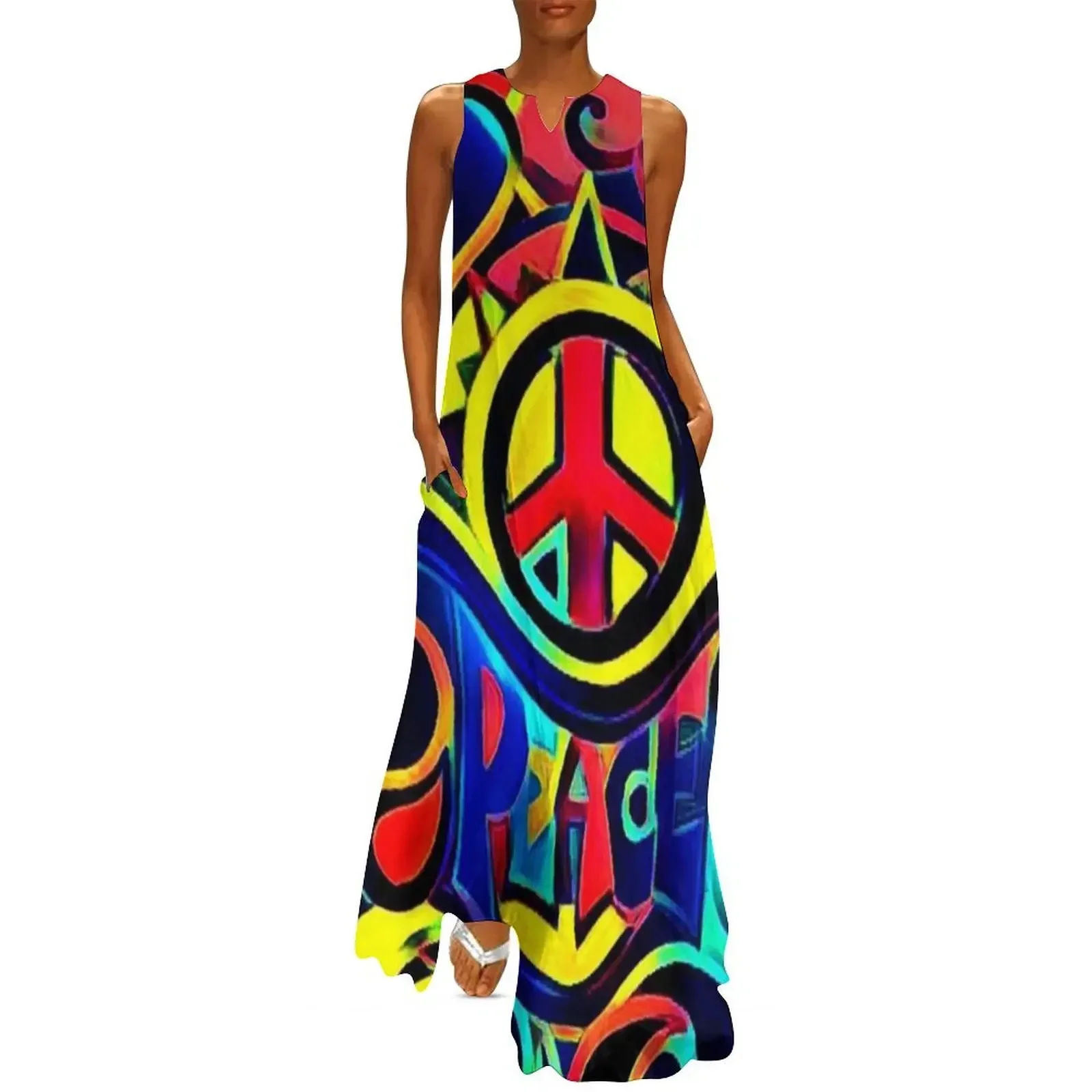 

Peace and Love Bold Retro Art Long Dress Woman dresses elegant dresses for women wedding guest dress 2025 elegant dress