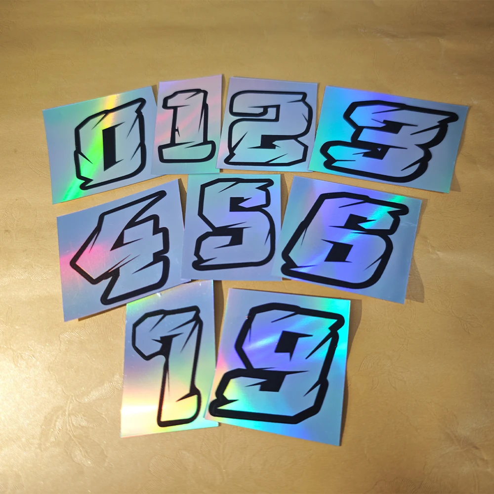 1PC Laser Number Motorcycle Stickers Waterproof Motorbike Fuel Tank Electric Scooter Bicycle Decoration Durable DIY Decals