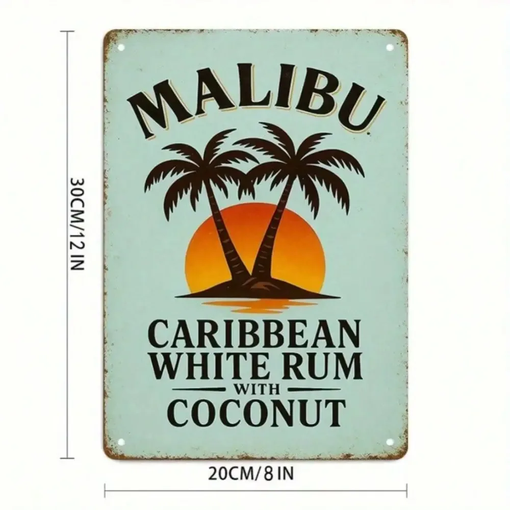 1 قطعة 8x12 بوصة خمر ماليبو تين تسجيل-الكاريبي الأبيض رم جوز الهند الفن لشريط الشاطئ الاستوائية ديكور