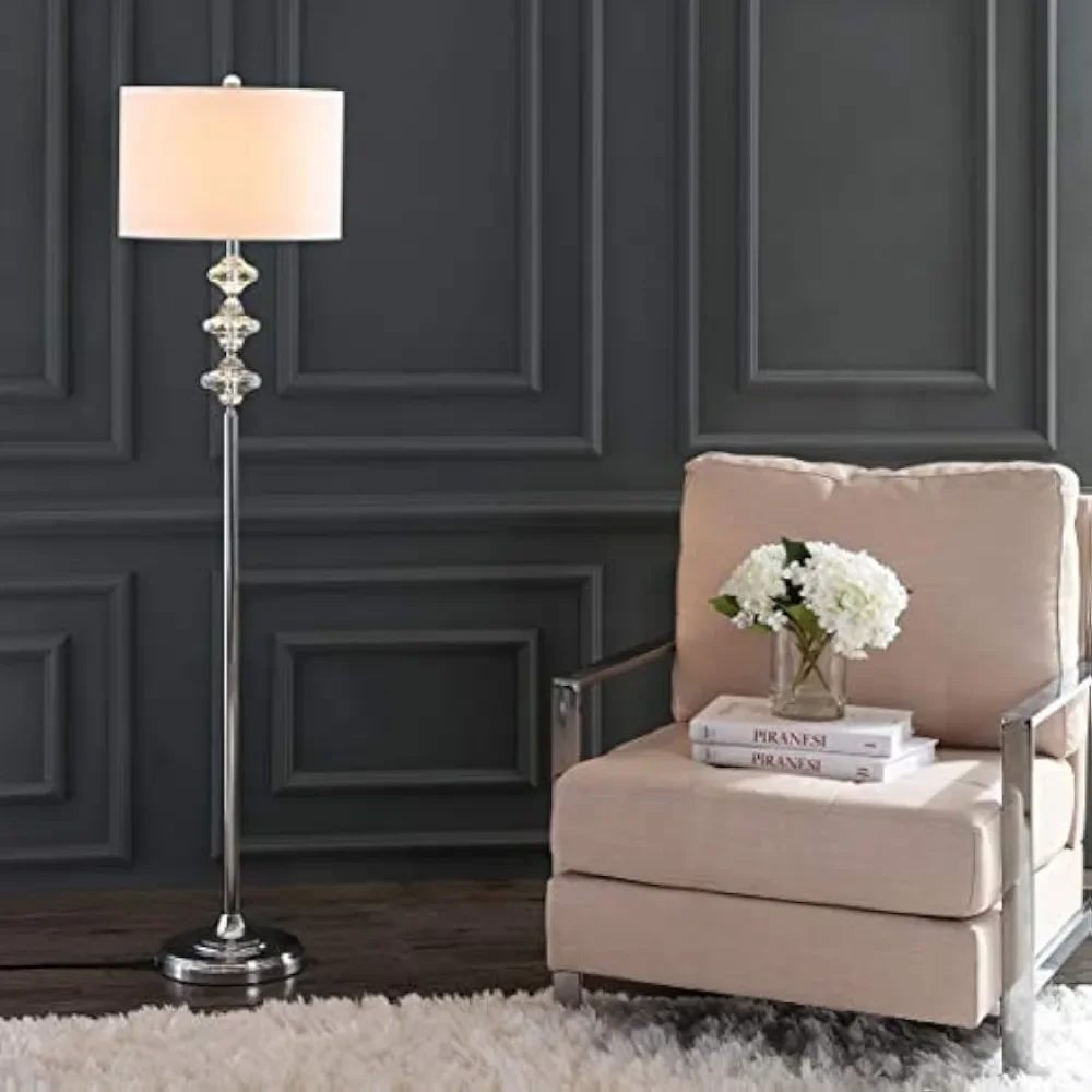 

Floor Lamp,Features A Polished Chrome Finish, Gorgeous Crystals, and An Off-white Cotton Shade, Standing Lamp