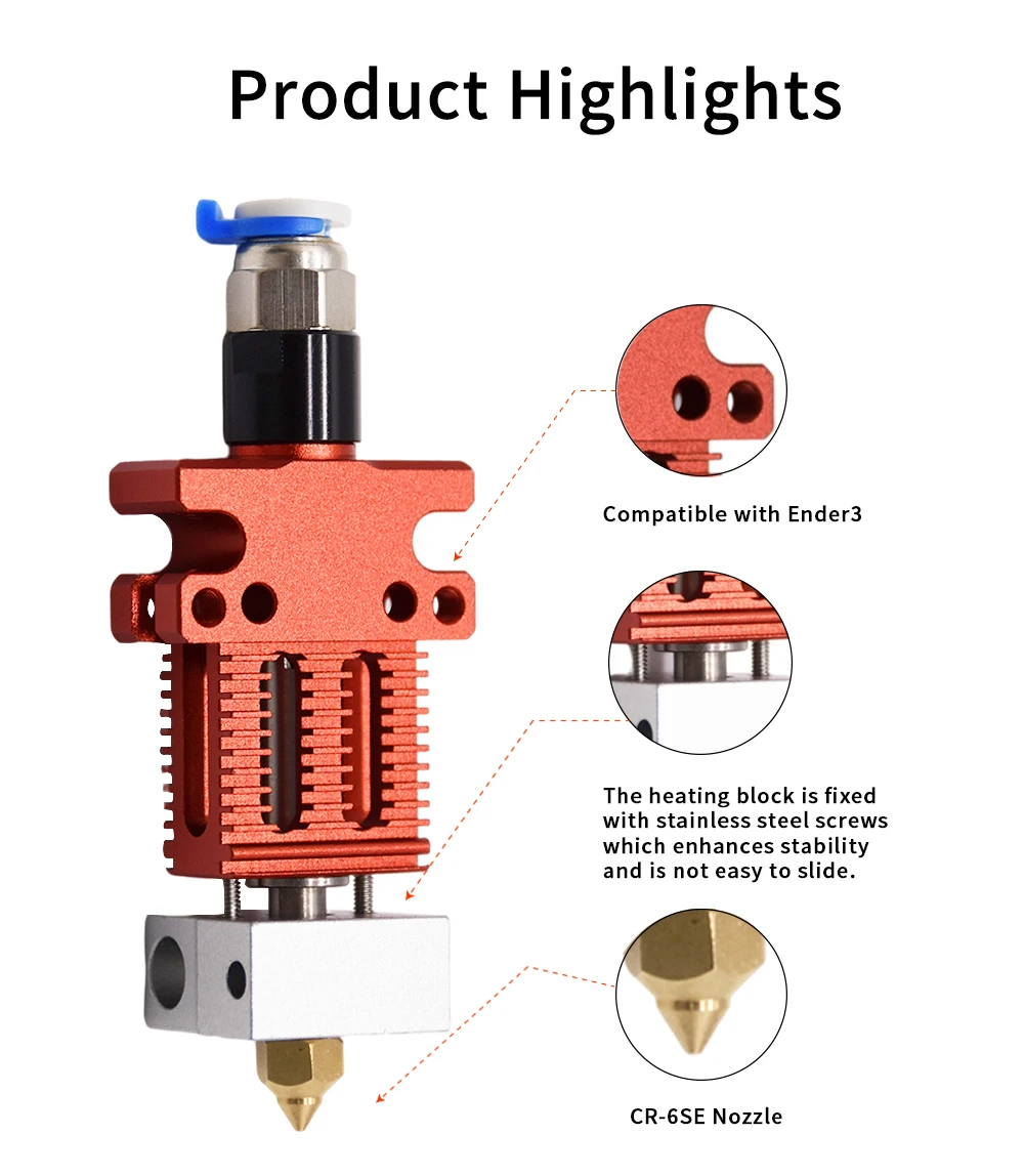 CR-6 SE Assembled Full Extruder Hotend Kit with Thermistor Heater 0.4mm Nozzle Heating Block for CR6 SE Hotend Extruder