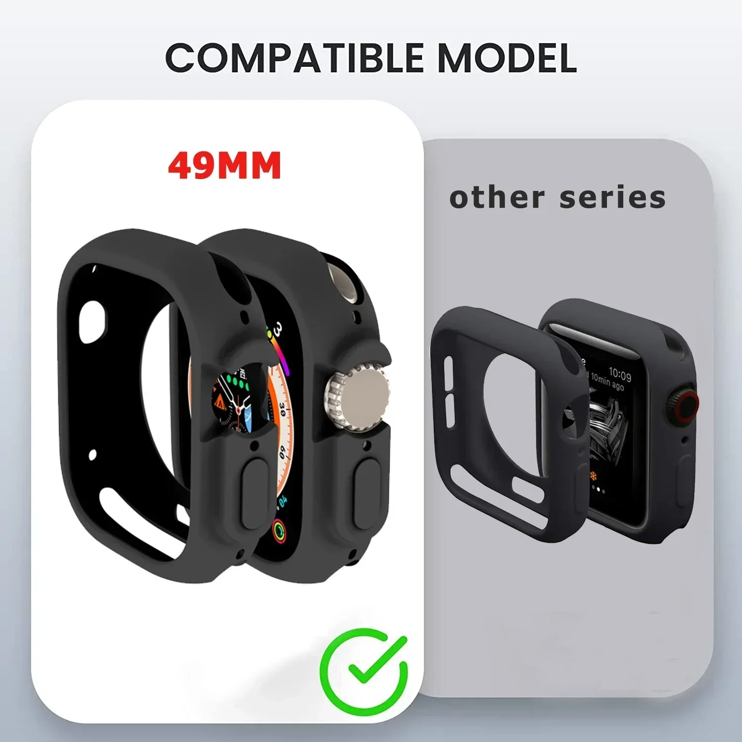 Case for Apple Watch Ultra 2 49mm Strap All-Round Shockproof TPU Protective Soft Silicone Band Cover Bumper Scratch-Resistant